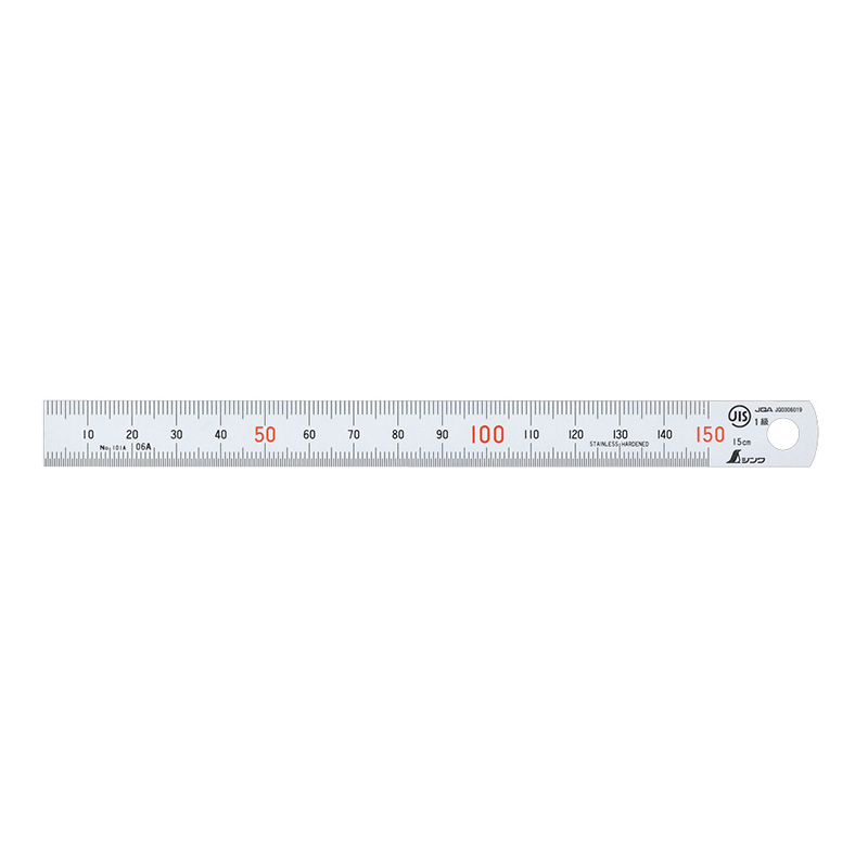 13005 直尺 シルバー 15cm 赤数字入 JIS シンワ測定 ☆