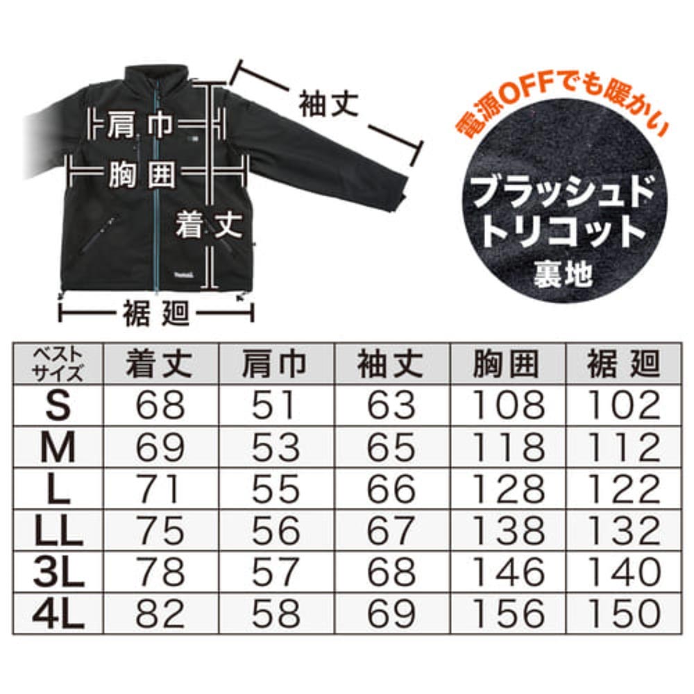 CJ205D 充電式暖房ジャケット 10.8V 14.4V 18V マキタ｜道具屋オンライン