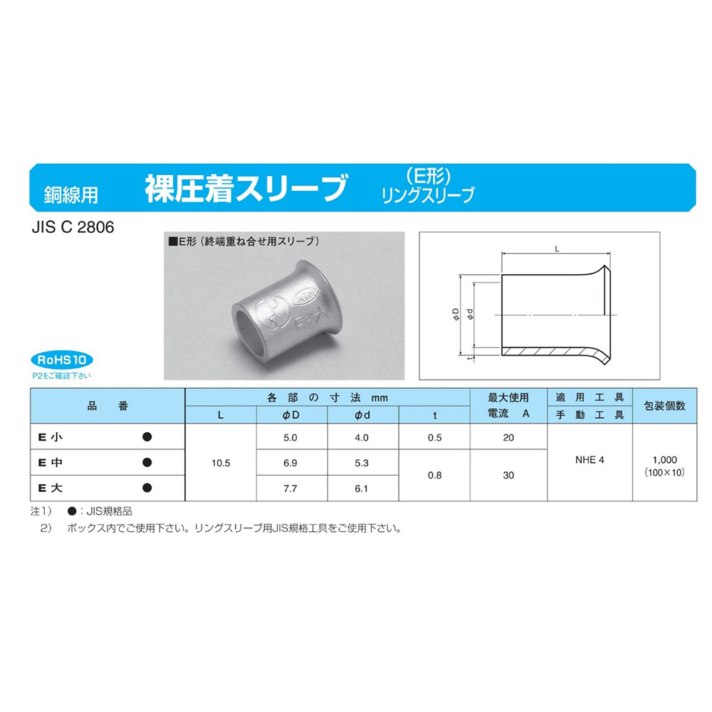 裸圧着スリーブ E型リングスリーブ ばら売り ニチフ レビュー一覧 道具屋オンライン